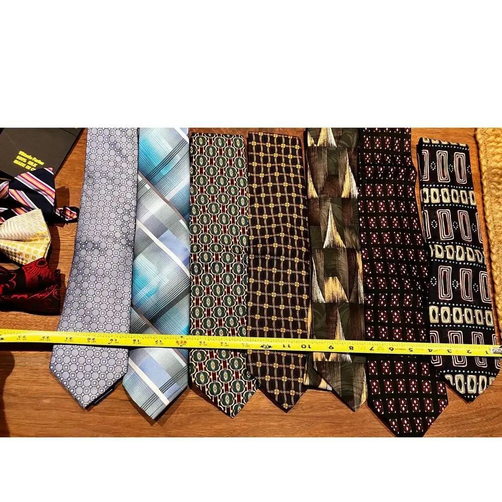 Tie and Pocket‎ Handkerchief Lot: Prefolded, Bow Long, Blue Red Geometric Plaid